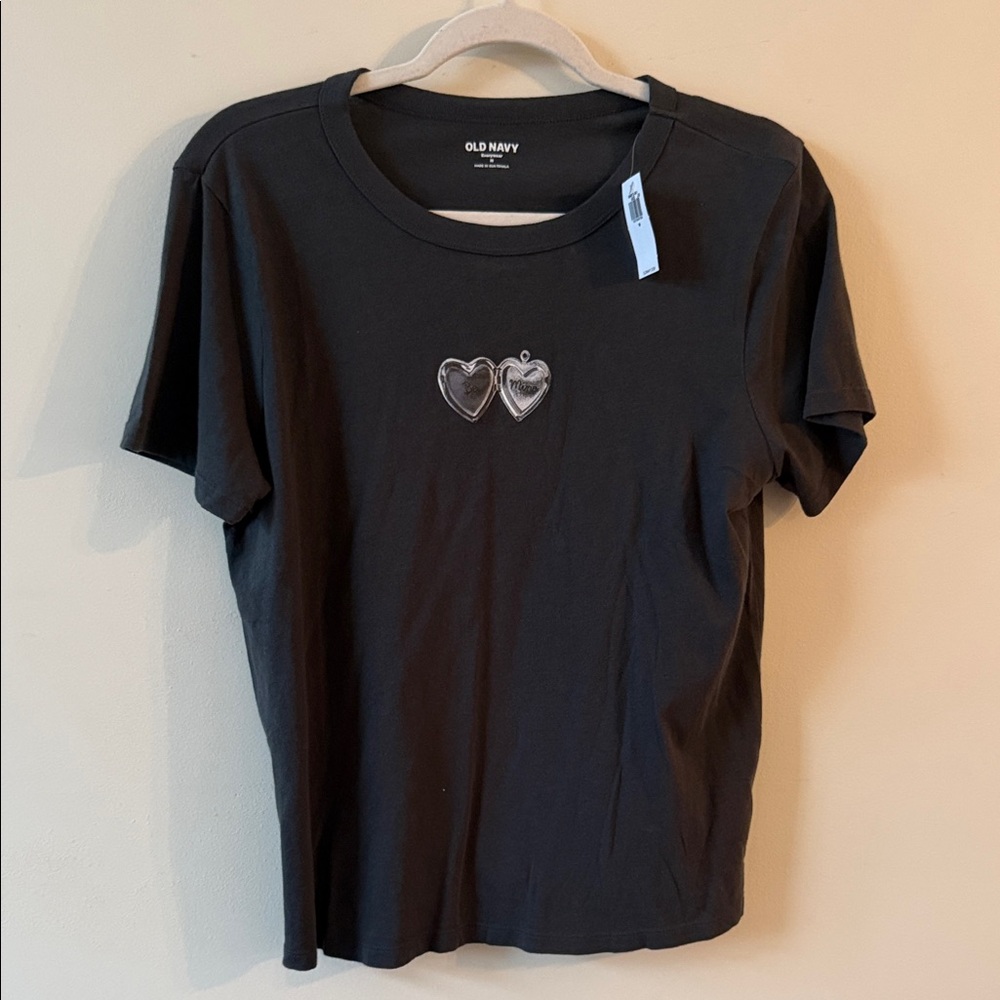 Old Navy Charcoal Tee with Double Heart Design